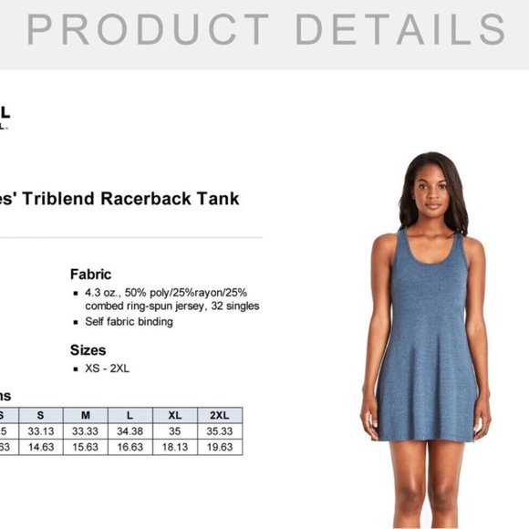 Ladies Next Level Racerback Dress 6734 tri-blend Vintage Navy S,M,L,XL,2XL -NWOT - Picture 5 of 7